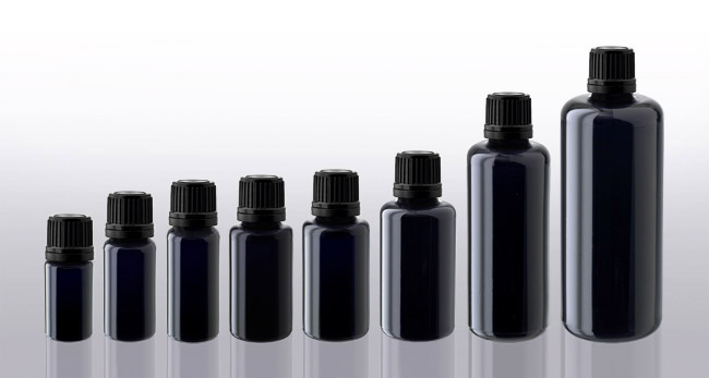Miron - Violettglasflaschen 5-100 ml mit Schraubverschluss mit Originalitätssicherung II und Gießring